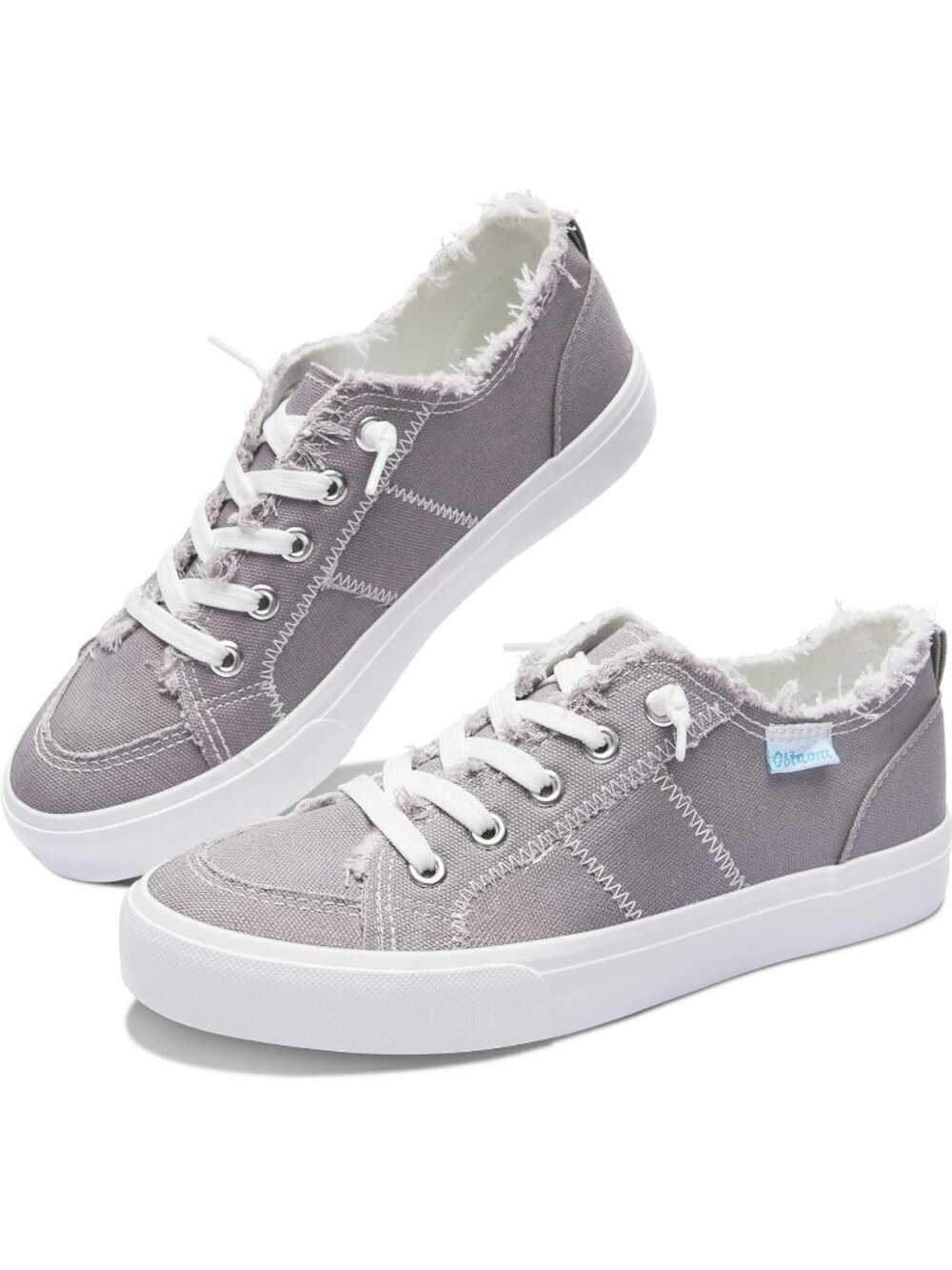 Women's Gray Canvas Rubber Canvas Washed And Closed Toe Canvas Slip On Sneakers